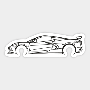 Black C8 Corvette Racecar Side Silhouette Outline Black Supercar Sports car Racing car Sticker